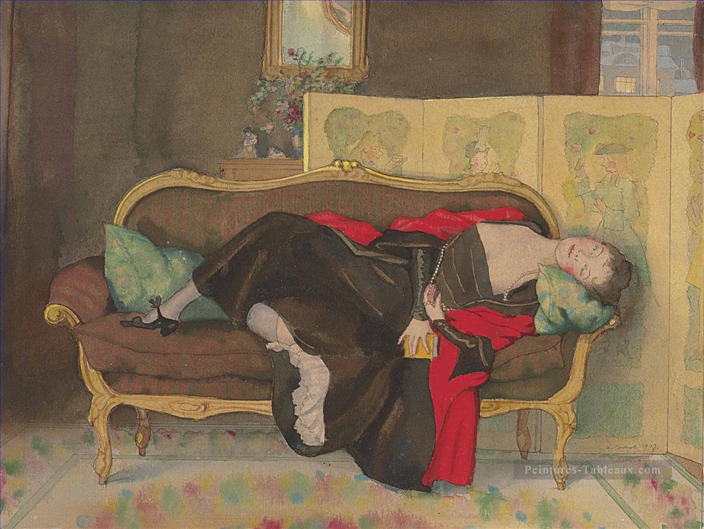 Dame se trouvant sur un divan Konstantin Somov Peintures à l'huile